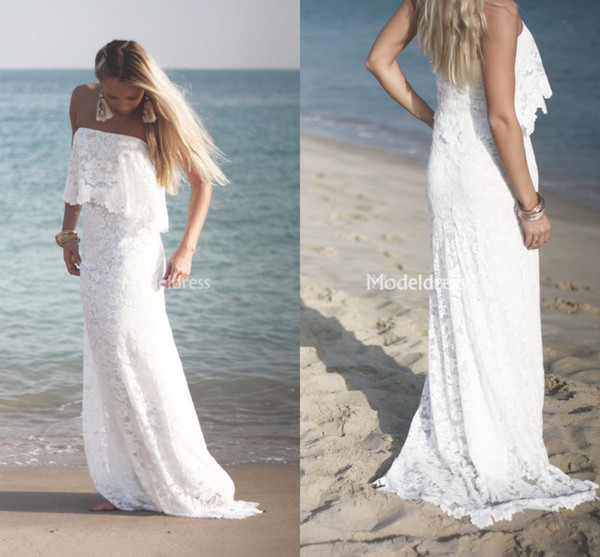 New Boho Full Lace Wedding Dresses Strapless Sweep Train Country Style Beach Bridal Gowns Simple Modern Garden Church Vestidoe De Noiva