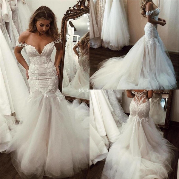 Charming Mermaid Wedding Dresses Off Shoulder Backless Illusion Appliques Country Church Bridal Gowns Castle Chapel Vestidoe De Noiva Custom