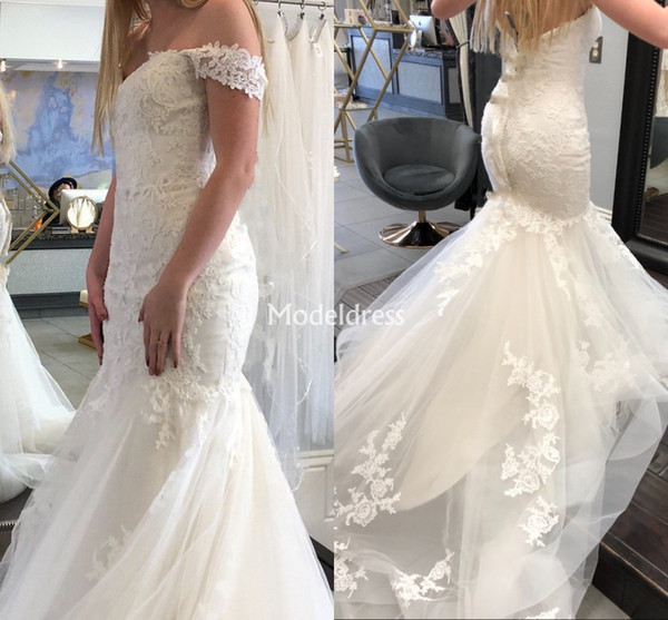 Latest Lace Mermaid Wedding Dresses For Bride Off Shoulder Backless Appliques Sweep Train Country Style Bridal Gowns Cheap Vestidoe De Noiva