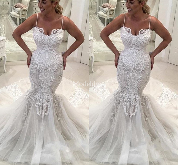 Charming Lace Mermaid Wedding Dresses Spaghetti Strap Sweep Train New Country Style Castle Chapel Bridal Gowns Modern Vestidoe De Noiva