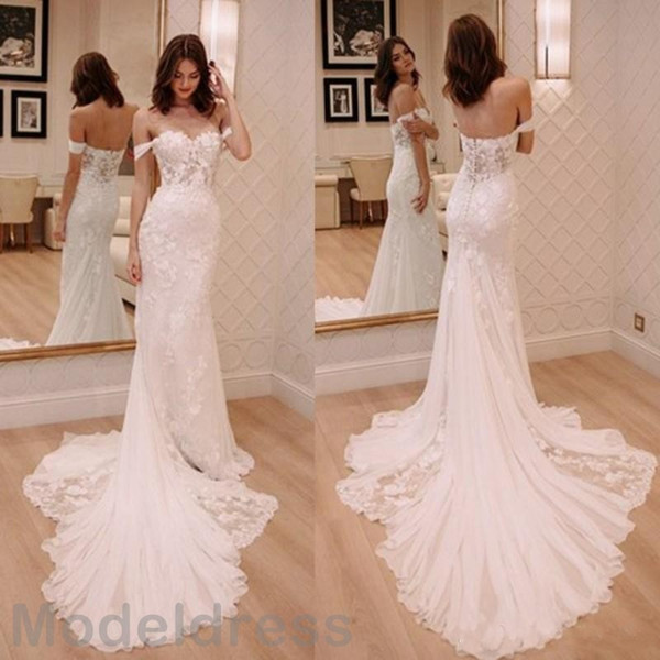 New Mermaid Lace Wedding Dresses Sweetheart Backless Off Shoulder Court Train Appliques Arabic Sexy Bridal Gowns Plus Size Customized