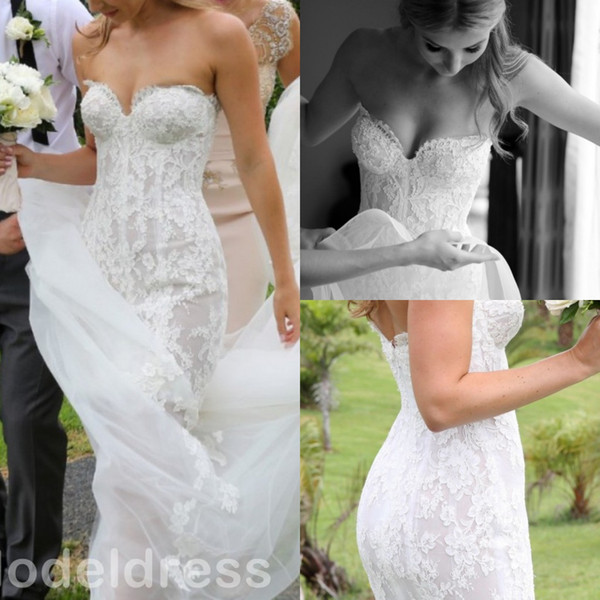 New Mermaid Lace Country Wedding Dresses Sweetheart Pearls Backless Court Train Elegant Steven Khalil Beach Boho Bridal Gowns Custom