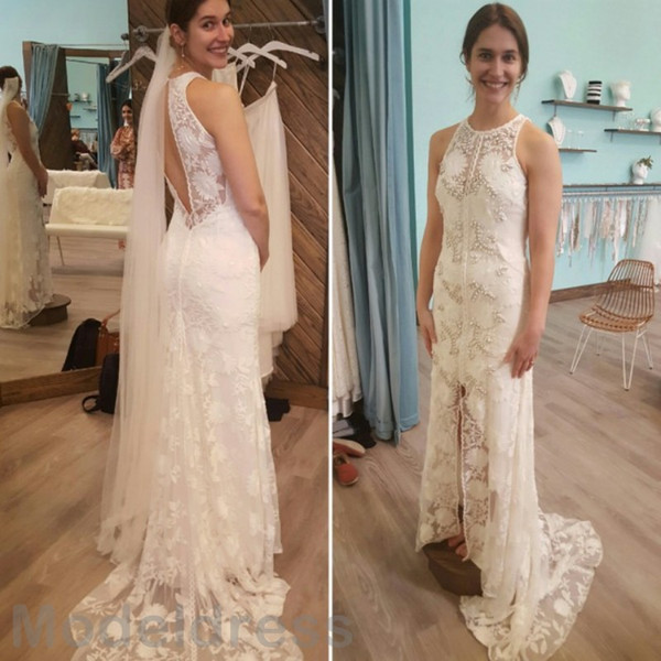 Luxury Arabic Lace Mermaid Wedding Dresses Jewel Backless Beaded Crystal Sweep Train Bridal Gowns Plus Size Customized