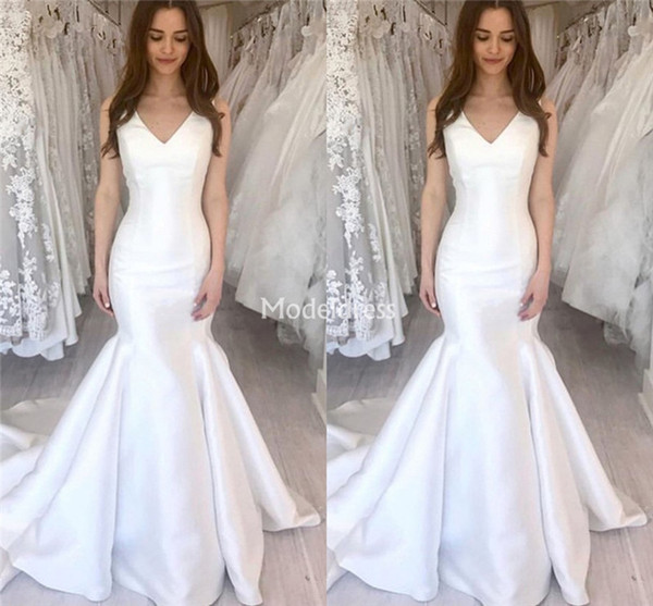 New Arrival Mermaid Wedding Dresses For Bride V-Neck Sweep Train Simple Country Style Vestidoe De Noiva Cheap Garden Bridal Gowns Custom