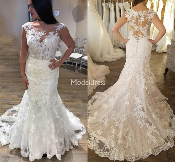 Luxury Lace Mermaid Wedding Dresses For Bride Sheer Neck Appliques Illusion Sweep Train Vestidoe De Noiva Country Garden Bridal Gowns Custom