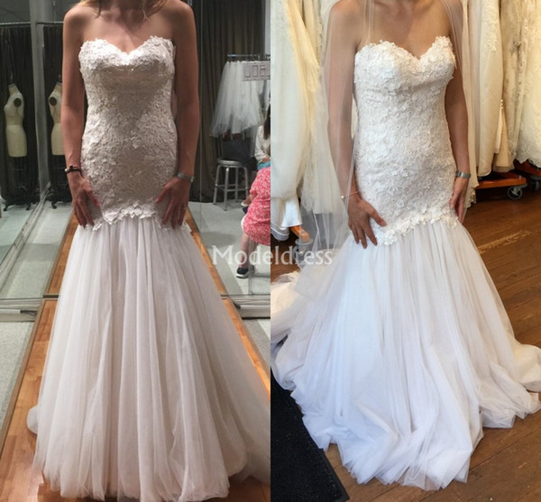 Charming Lace Mermaid Wedding Dresses Strapless Sweep Train Elegant Country Style Garden Bridal Gowns Church Chapel Vestidoe De Noiva Custom