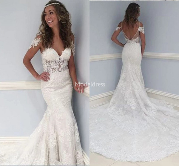 Gorgeous Lace Mermaid Wedding Dresses Appliques Backless Sweep Train Tiered Castle Chapel Bridal Gowns Chic Country Church Vestidoe De Noiva