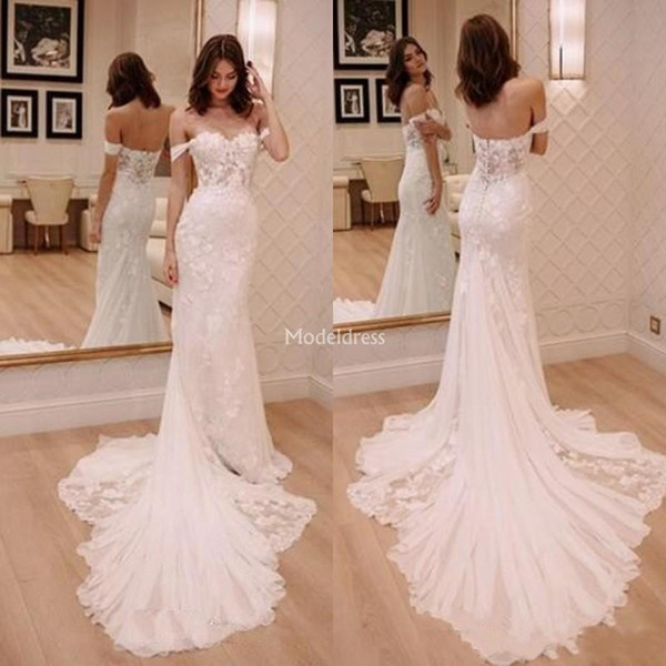 Charming Lace Mermaid Wedding Dresses Off Shoulder Backless Appliques Sweep Train Castle Chapel Bridal Gowns Country Style Vestidoe De Noiva