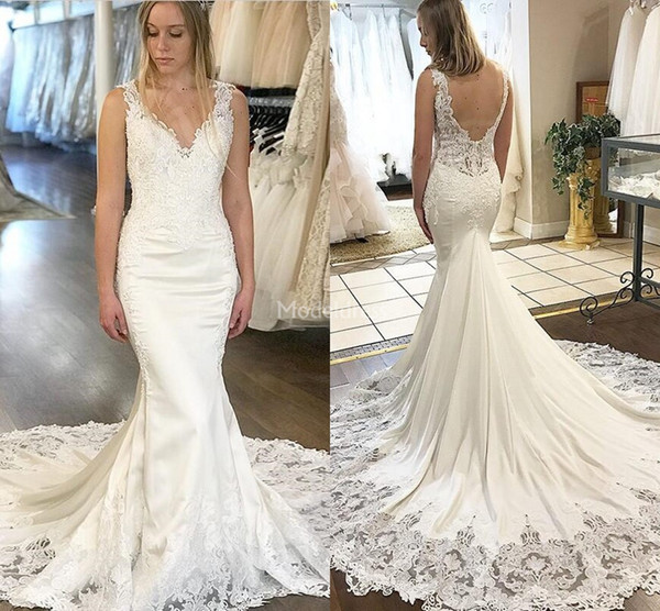 New Lace Mermaid Wedding Dresses Deep V-Neck Sweep Train Illusion Backless Country Castle Bridal Dresses Charming Hot Vestidoe De Noiva