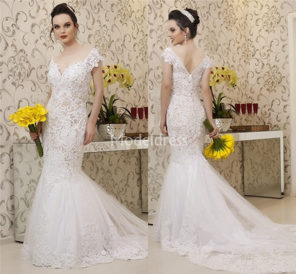 Gorgeous Mermaid Lace Wedding Dresses Off Shoulder Backless Sweep Train Castle Chapel Bridal Gowns Appliques Elegant Vestidoe De Noiva