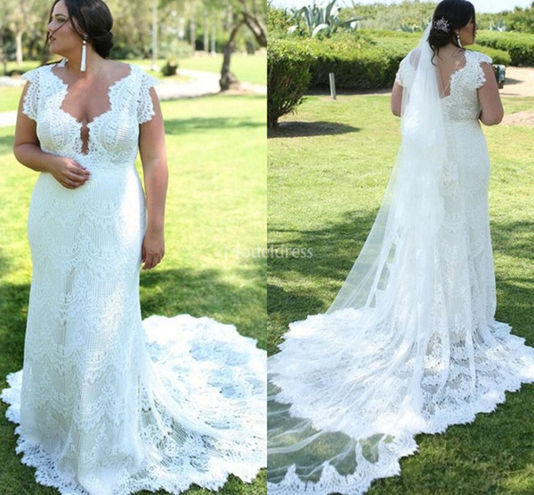 Charming Mermaid Lace Wedding Dresses Country Style Sweep Train Garden Castle Bridal Gowns Plus Size Elegant Vestidoe De Noiva Custom