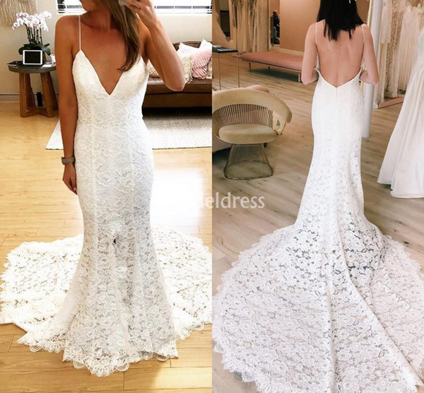 Charming Mermaid Lace Wedding Dresses New Deep V-Neck Backless Sweep Train Castle Chapel Bridal Gowns Gorgeous Vestidoe De Noiva Custom