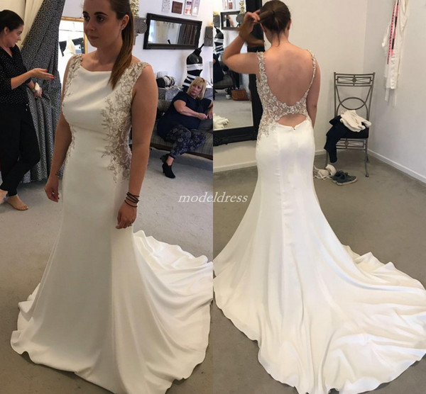 Crystal Backless Mermaid Wedding Dresses Sweep Train Appliques Beads Plus Size Garden Chapel Country Bridal Gowns vestido de novia 