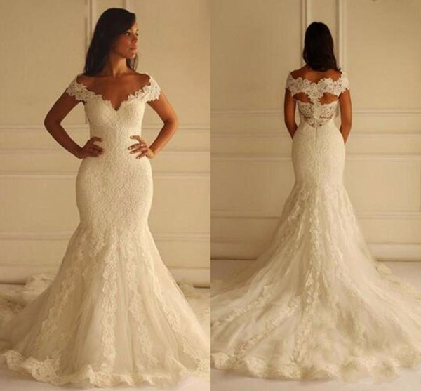 New Mermaid Lace Wedding Dresses Off Shoulder Hollow Back Sweep Train Appliques Vestido De Novia Long Bridal Gown Custom