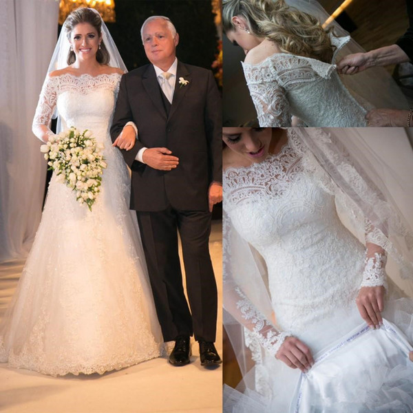 Long Sleeve Modest Mermaid Wedding Dresses Hot Selling New Custom Sweep Train Off-the-shoulder Lace Bridal Gowns Vestido De Novia W114