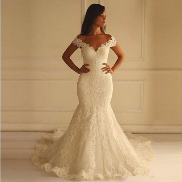 Lace Appliques Mermaid Wedding Dress Off Shoulder Sexy Bridal Gowns for Wedding Sweep Train Custom Made Wedding Gown