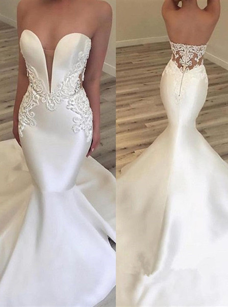 Ivory Mermaid Wedding Dresses lace appliques Vestidos De Noiva Bride Bridal Gowns Lace Appliques Custom Made Sweep Train Wedding Gown