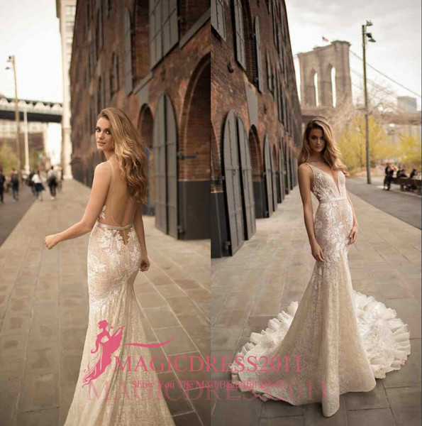 Berta Wedding Dress Collection Nigerian Lace Styles Mermaid Backless Sleeveless Adoration V Neck Sheer Neck Bridal Gowns