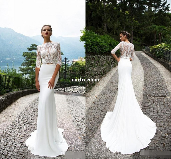 Milla Nova Lace Two Pieces Wedding Dresses With Half Sleeves Mermaid Bateau Neck Trumpet Bridal Gowns Court Train Wedding Dress