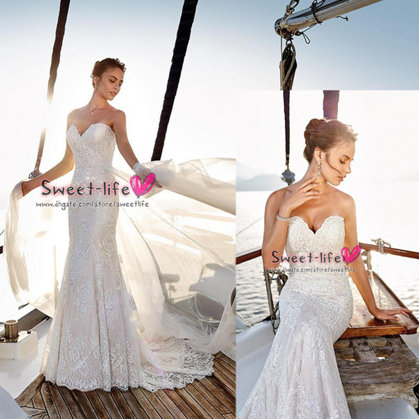 Long Sexy White Mermaid Lace Tiers Sleeveless Modern Detachable Bridal Formal Dress Backless Wedding Dresses Court Train Gowns