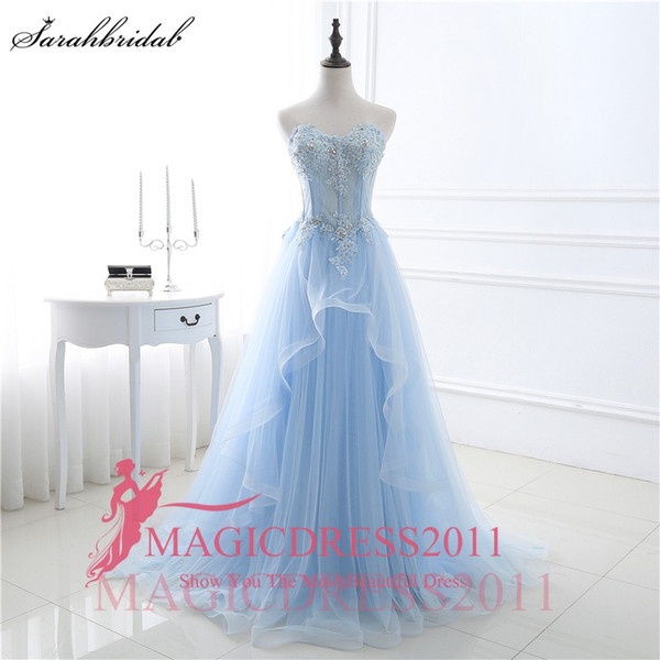 Real Photos Light Blue Garden Sweety Romantic Wedding Dresses A Line Sweetheart Lace up Sweep Train Sequins Applique Bridal Gowns rosa clara