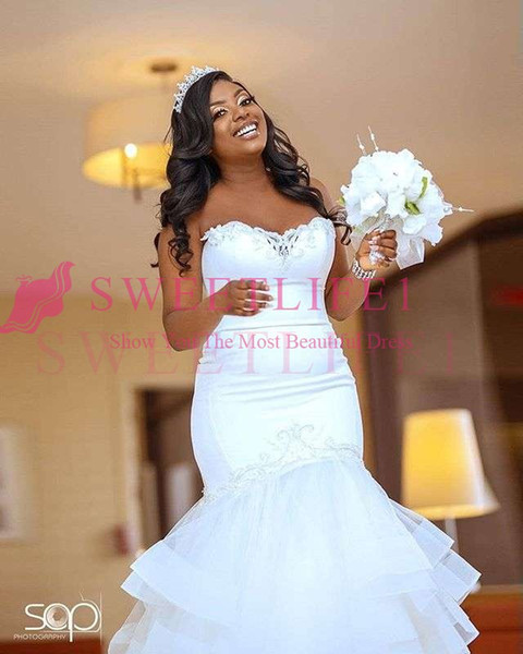 South Africa Style Mermaid Wedding Dresses Appliques Lace Tiered Skirts Gorgeous Bridal Gown Custom Made