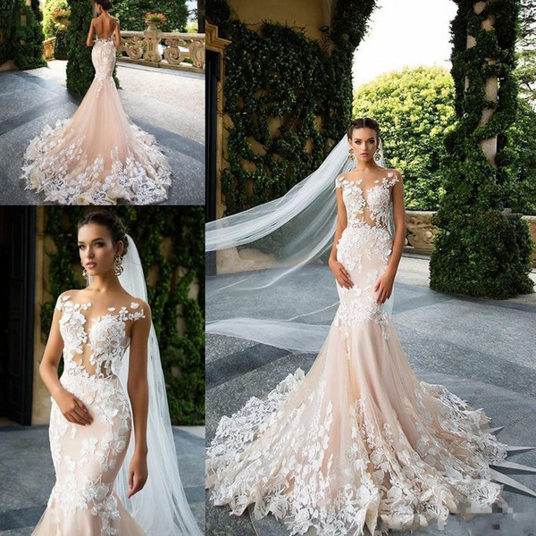 Milla Nova Mermaid Wedding Dresses Sheer Neck Lace Appliques Illusion Bodicese Bridal Gowns Wedding Gowns Vestios De Novia DTJ