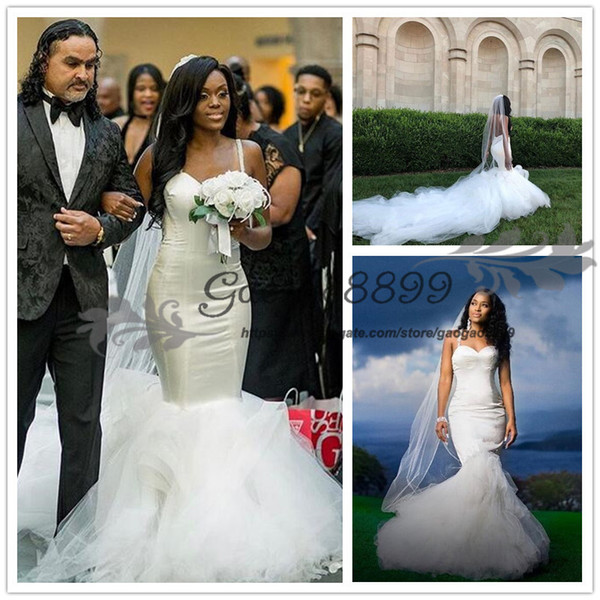 Luxury Arabic spaghetti Cascading Ruffles Mermaid Wedding Dresses South African sexy Backless simple garden chapel train Bridal Gowns