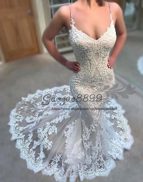 Milla Nova Bohemian white mermaid trumpet lace wedding dresses with applique spaghetti sweep train formal bridal gowns vestidos de