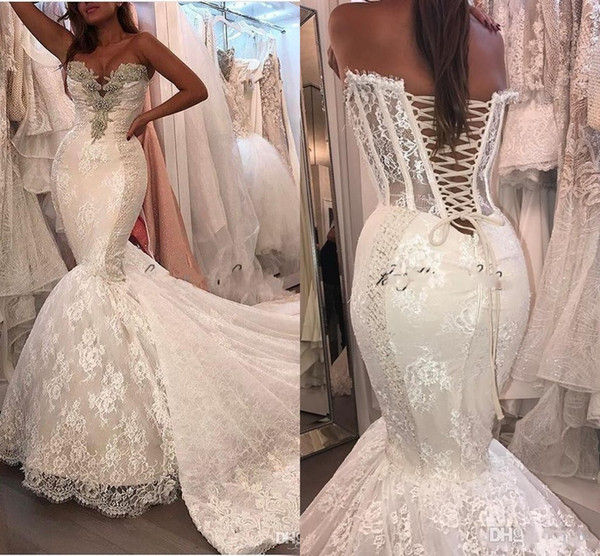 New Sexy Hot African Sexy Mermaid Wedding Dresses Sweetheart Lace Appliques Beaded Chapel Train Backless Plus Size Custom Bridal Gowns