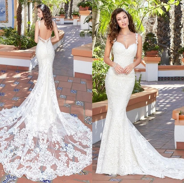 Kitty Chen Country Mermaid Wedding Dresses Backless Spaghetti Neck Full Lace Applique Bridal Gowns Court Train Cheap Wedding Dress