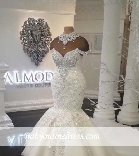 New Designer Luxury Dubai Arabic Mermaid Wedding Dresses Plus Size Beading Crystals Court Train Wedding Dress Bridal Gowns BA8274