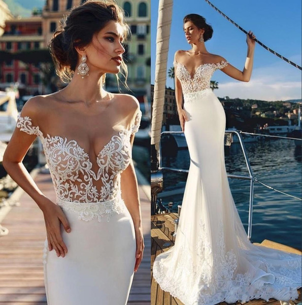 Country Mermaid Beach Backless Wedding Dresses Sheer Off The Shoulder Lace Bridal Gowns With Detachable Train vestido de novia BC1507