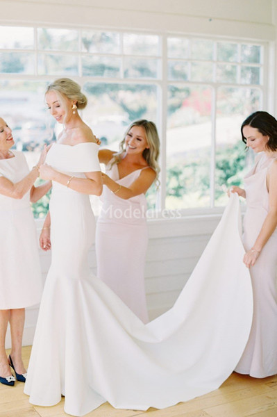 Elegant Mermaid Wedding Dresses Off Shoulder Court Train Country Style Beach Bridal Gowns Modest Chapel Garden robes de mariée sirène