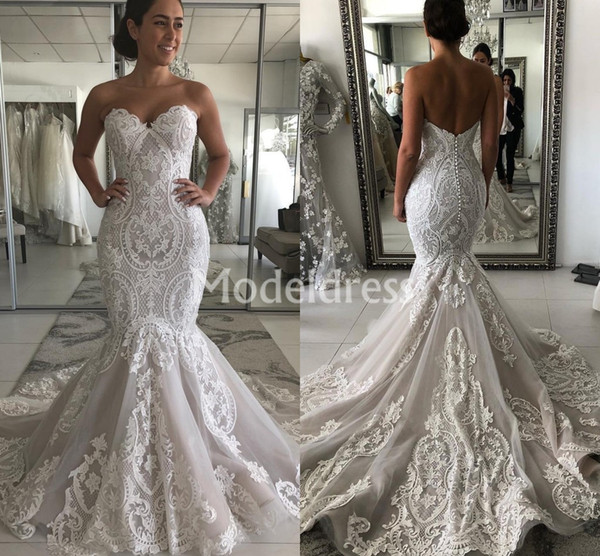 African Lace Mermaid Wedding Dresses Sweetheart Backless Train Sheath Bridal Gowns Elegant Stylish Sleeveless robe de mariée Custom Made New