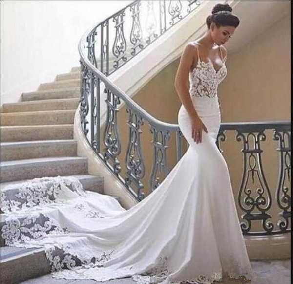 Sexy Mermaid Wedding Dresses New Hot Sales Robe De Mariage Chapel Train Country Spaghetti Strap Lace Bridal Gowns Custom Made W786