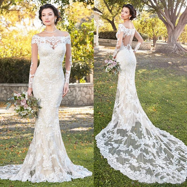 Full Lace Mermaid Wedding Dresses Vestios De Marriage New Design Custom Made Applique Off-the-shoulder Long Sleeve Bridal Gowns W275