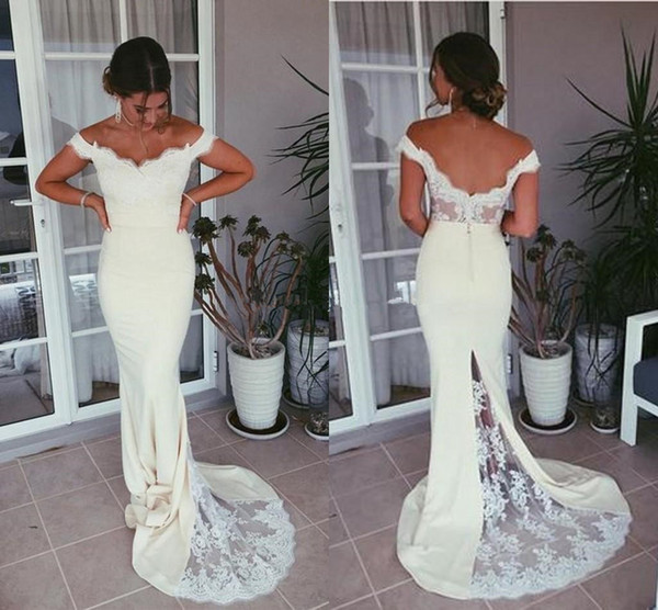 Off-the-shoulder Mermaid Wedding Dresses New White Ivory Sweep Train Backless Sexy Lace Bridal Gowns Hot Selling Custom Made W709