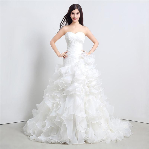 Custom Size White Elegant Dresses Ruffle Sweetheart A Line Organza Floor Length Long Wedding Party Bride Women Wedding Dresses Gowns DH4204