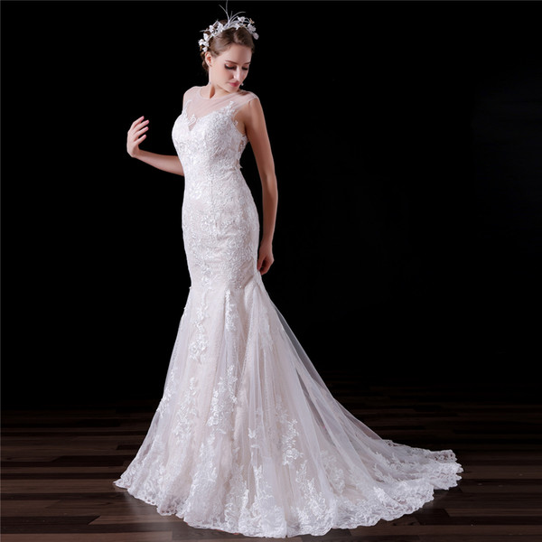 Real Picture Mermaid Wedding Dresses For Beauty Girls Long Lvory Court Train Appliques Lace Custom Bridal Gowns DH4194