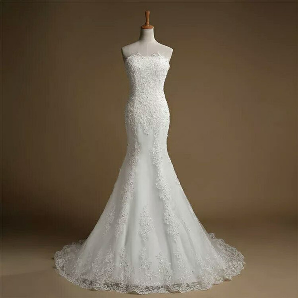 Sexy Mermaid Wedding Dresses Court train Sheer with Floral Applique Shining Sequins Beads Lace-up Back Wedding Dresses Bridal Gowns Ivory