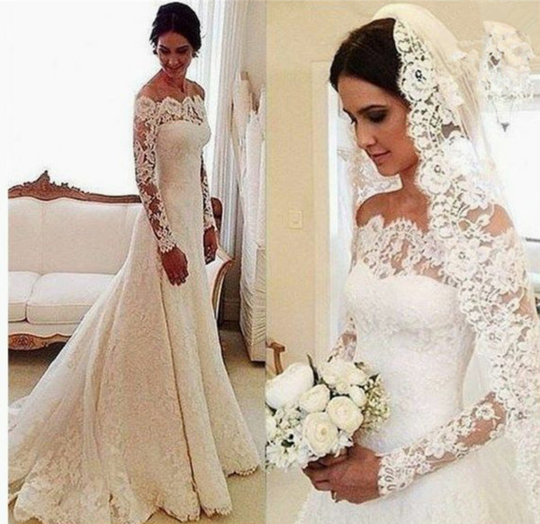 Sexy Ivory Lace Mermaid Wedding Dresses Long Sleeves Starpless Zipper with Buttons Back Sweep Train Bridal Gowns