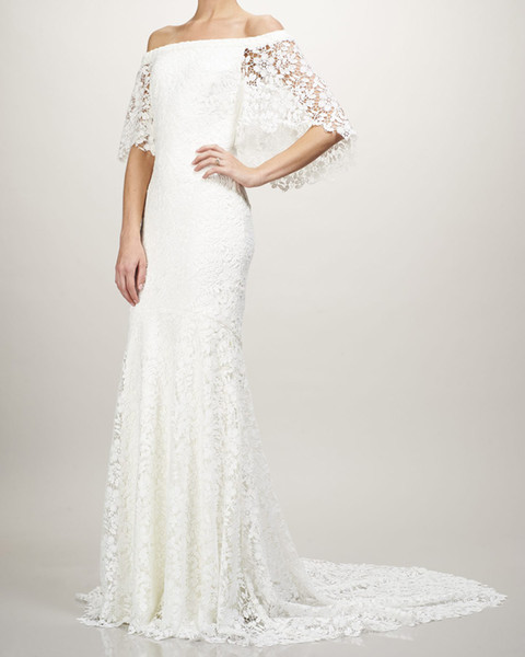 Sexy Ivory Lace Wedding Dress Off the Shoulder Sweep Train Fancy Lace Mermaid Wedding Dresses Bridal Gowns