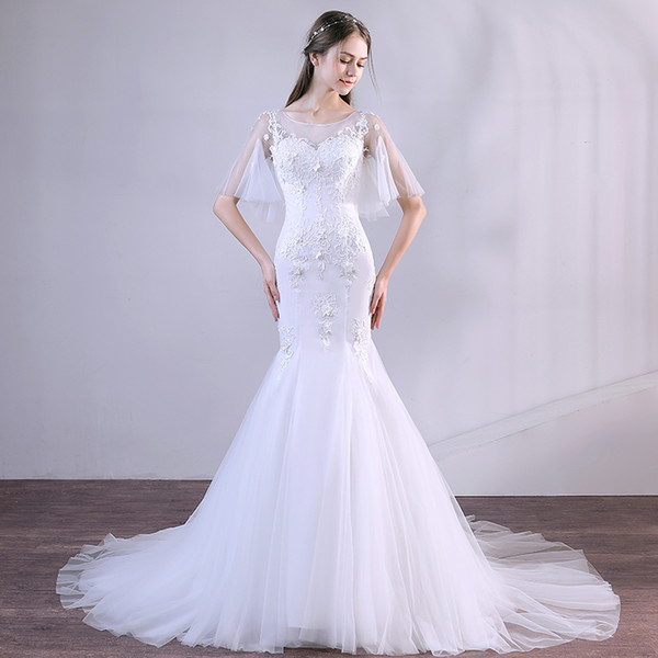 Sexy White Mermaid Wedding Dresses Court Train Cheap Bridal Gowns LACE-UP Back Custom Made Plus Size Cheap