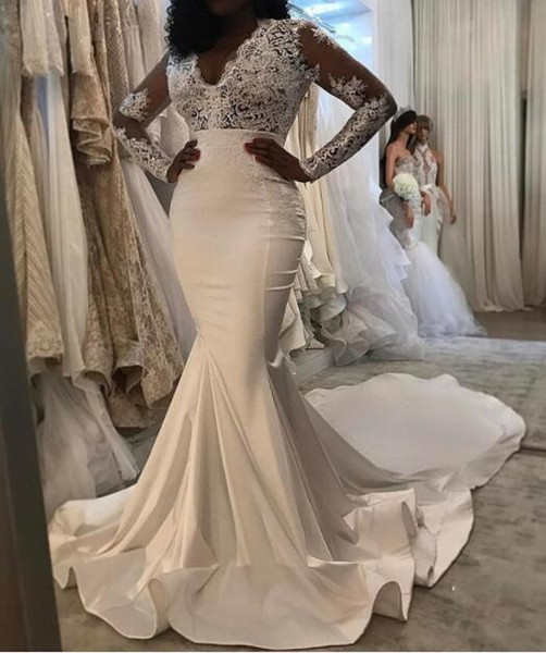 Sexy See Through Mermaid Wedding Dresses Gorgeous Long Sleeves Lace Appliques Bridal Wedding Gowns Formal Dress Bridal Dress