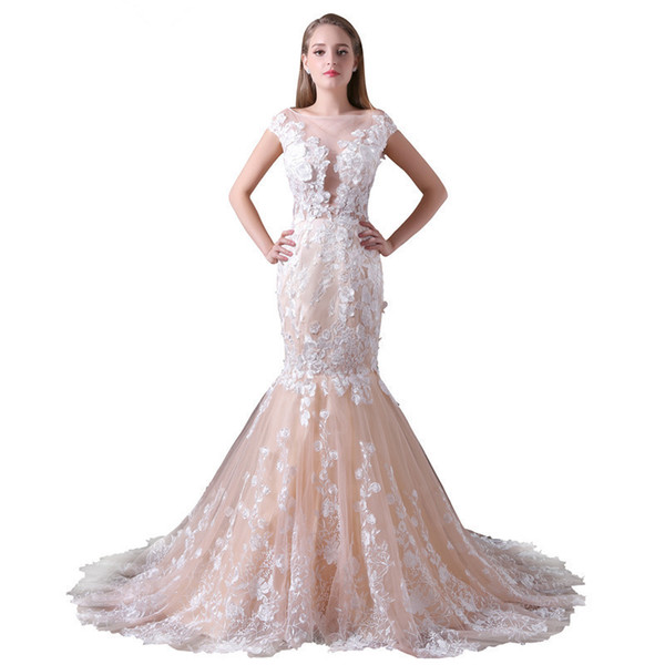 New Arrival Mermaid Wedding Dresses Cap sleeves Lace Wedding Dress Champagne Wedding Gowns vestido de noiva wedding-dress