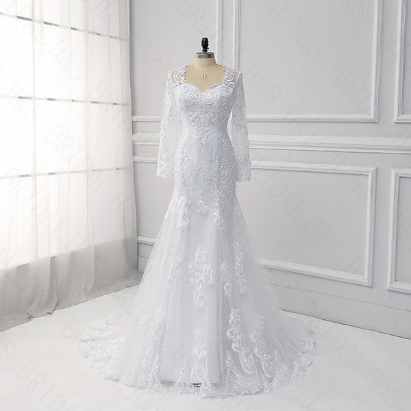 Lace long sleeve Wedding Dresses mermaid unique korean sleeved bridal gown real picture wedding dress