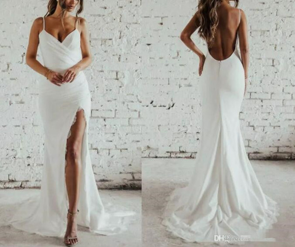 Beach Mermaid Wedding Dresses side Split chiffon summer Bridal Dress Cheap elegant boho wedding gowns