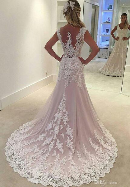 Lace Pink Wedding gowns v neck tulle elegant bridal wedding dresses new arrival wedding dress