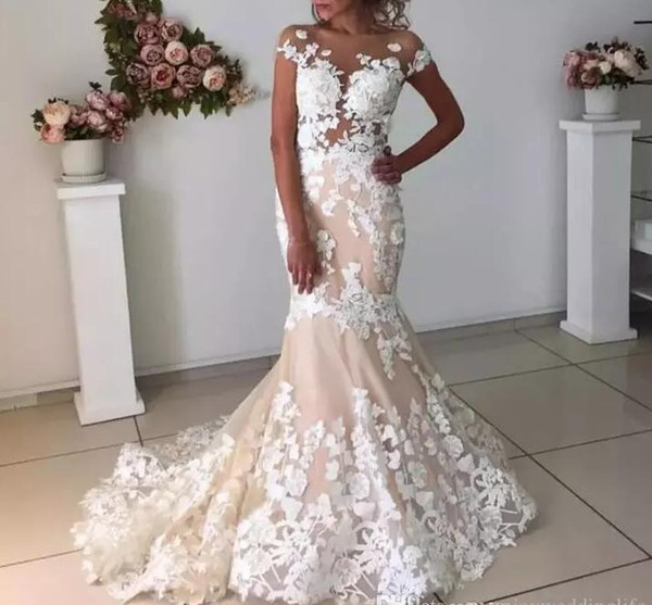 Berta bridal Wedding Dresses See through mermaid sexy lace champagne summer wedding dress modest cheap wedding gown